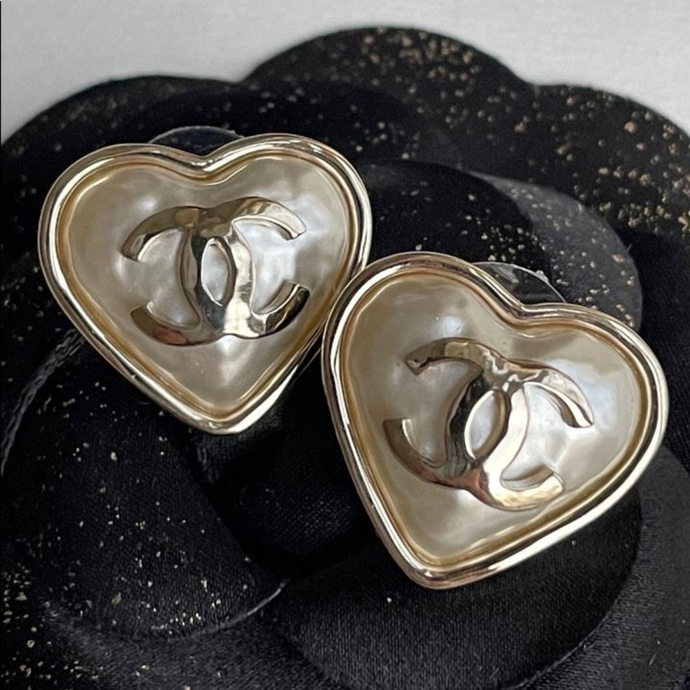Chanel Pearl Heart Earrings